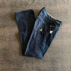 Rich & Skinny Woman's Distressed Dark Denim Jeans Slight Flare Size 27